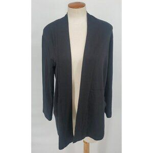 Eileen Fisher  Black 92% Tensel Open Cardigan Jacket Pockets Size S/P